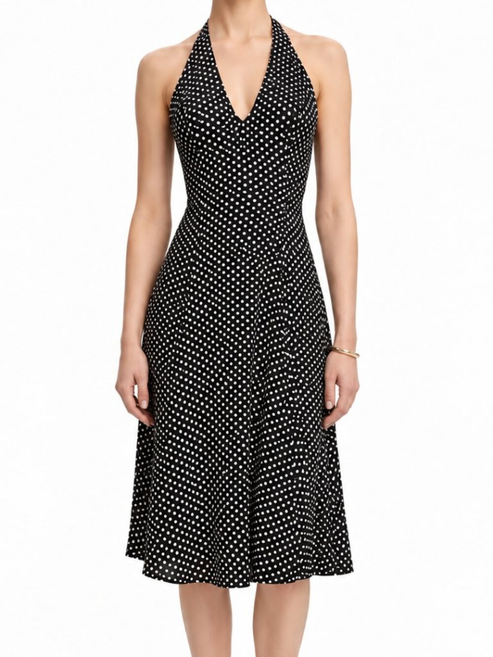 NWT Reformation Sofia Midi Dress Caviar Dot Black White Polka Dot Halter Dress 0